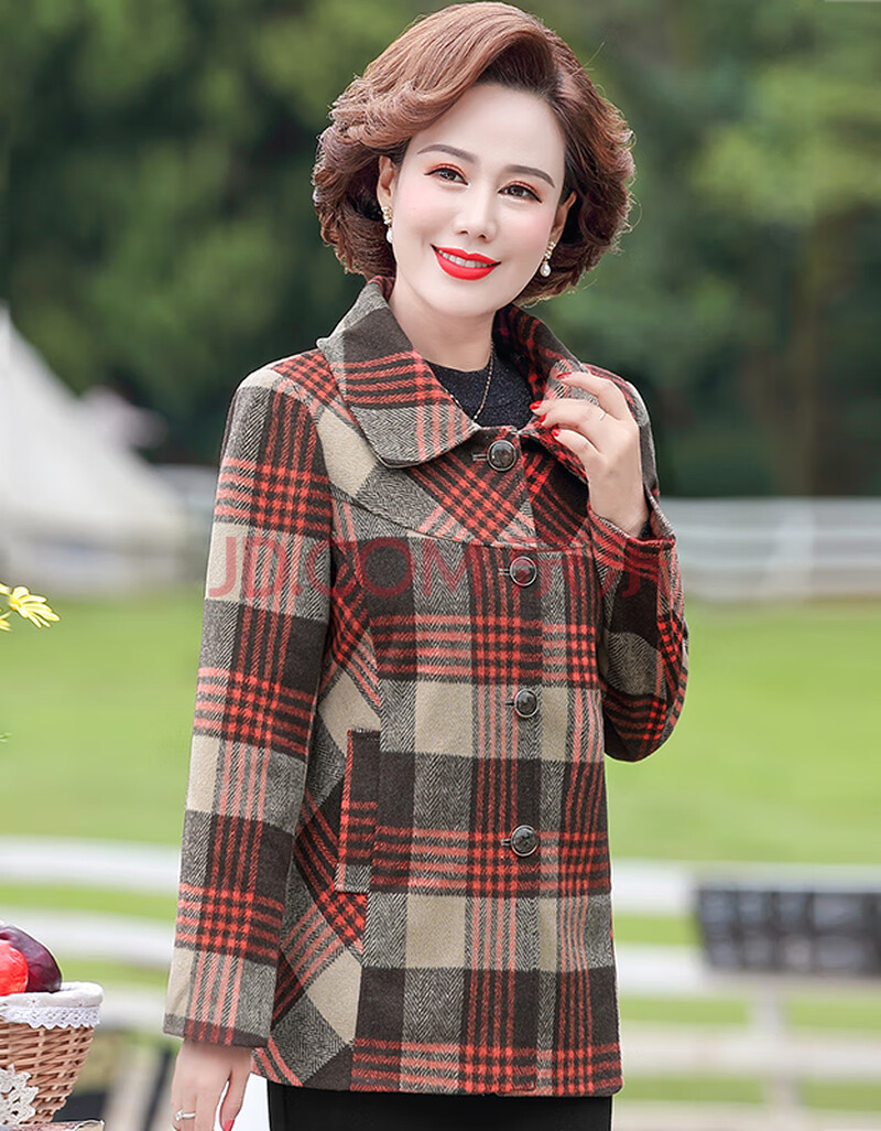 【专营店正品】中老年妈妈春装洋气短款毛呢外套40岁50中年女装时尚