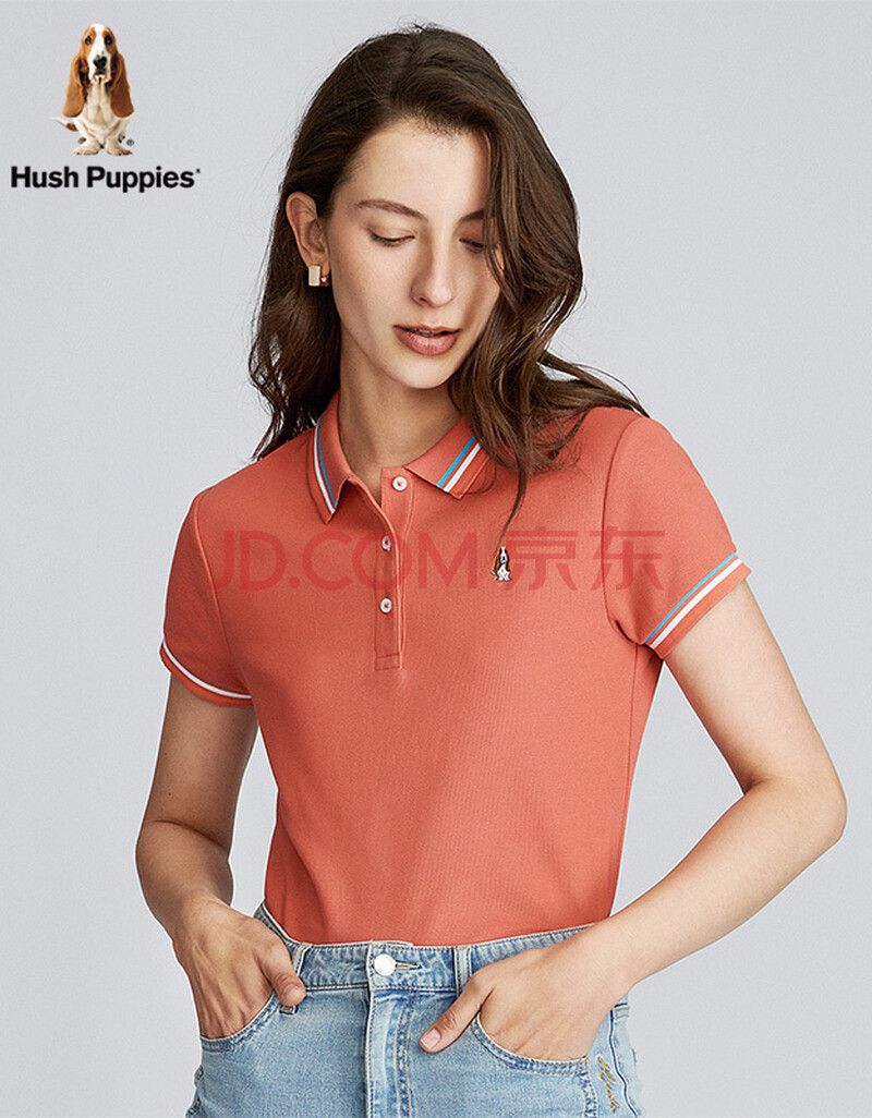 系列】暇步士女装2021新夏季撞色短袖polo衫he-21332d 142西柚红 l