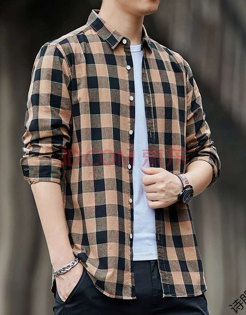 高端春季长袖衬衫男士休闲棉宽松格子衬衣服韩版青年百搭帅气男装潮