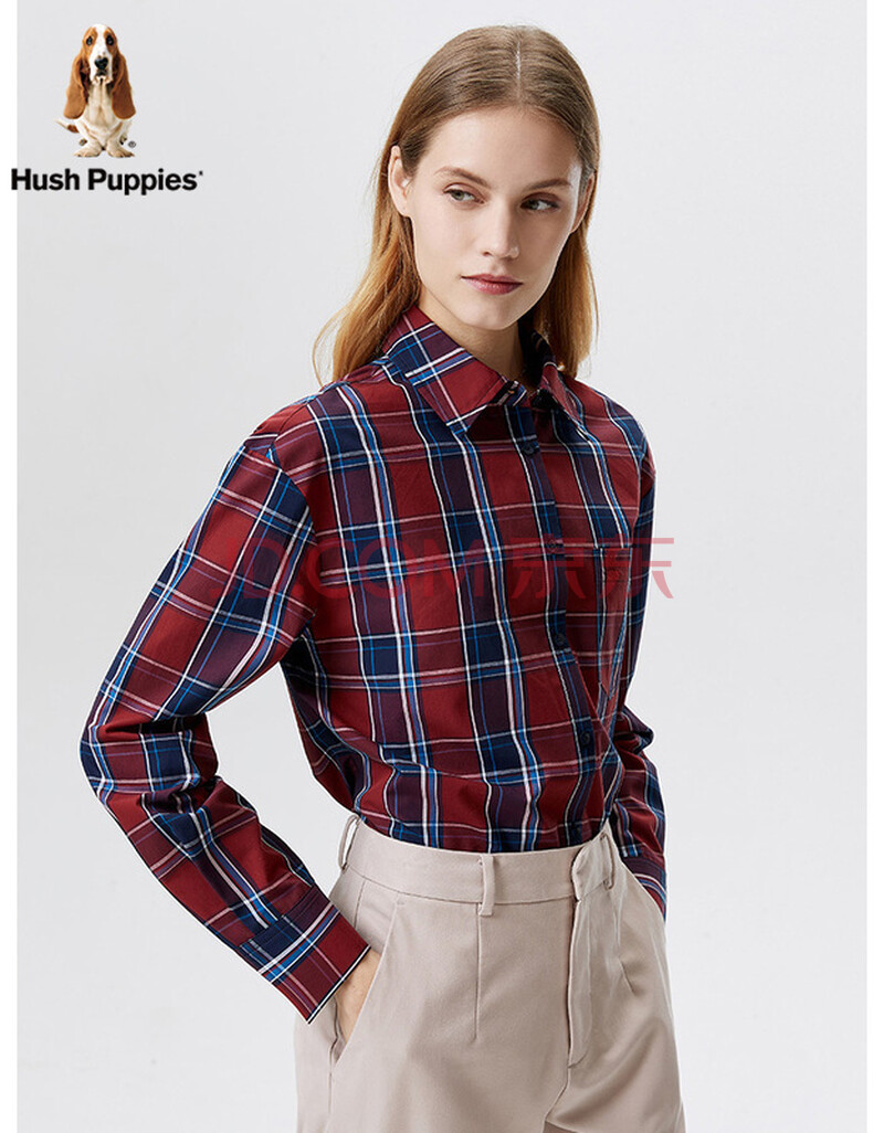 hush puppies暇步士女装2021春秋新款休闲长袖格子衬衫ha-21713d 362