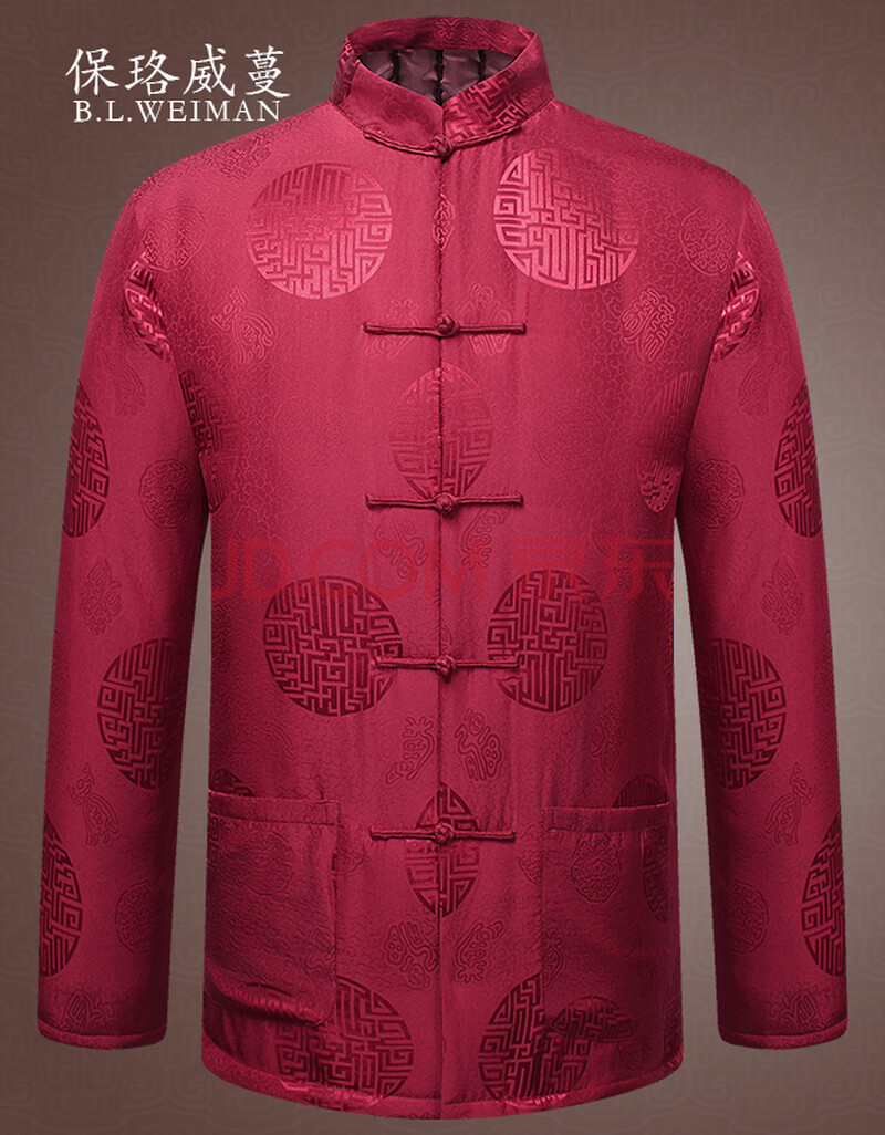 男中老年人真丝绸中国风棉衣服老人加厚棉袄爷爷中式盘扣男装 富贵红