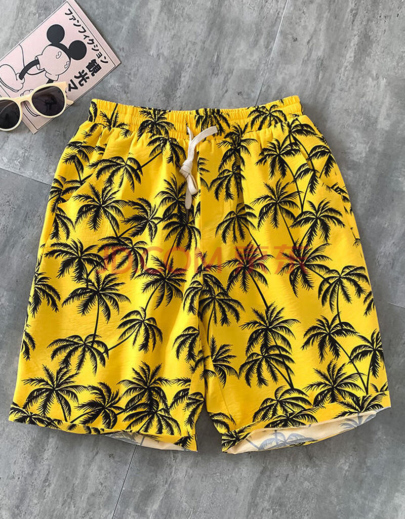 裤男夏威夷花短裤男宽松大码沙滩裤冰丝大裤衩潮牌夏季休闲外穿五分裤
