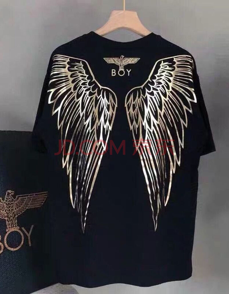 2021夏季潮牌boy后背烫金老鹰翅膀印花短袖t恤男女情侣款 后背金翅膀