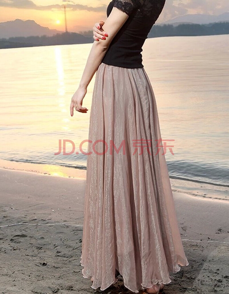 春装新款拖地半身长裙沙滩半身裙夏波西米亚8米大摆雪纺裙仙女裙 杏色