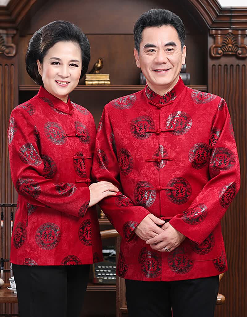 梨园榜唐装男女情侣长袖中老年汉服套装古风中式中国风名族风爷爷装