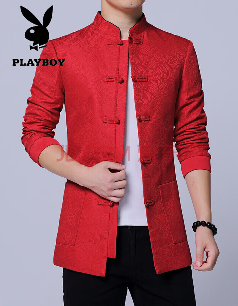 花花公子【品牌直营】2019轻奢秋季新款唐装男中山装中国风刺绣立领