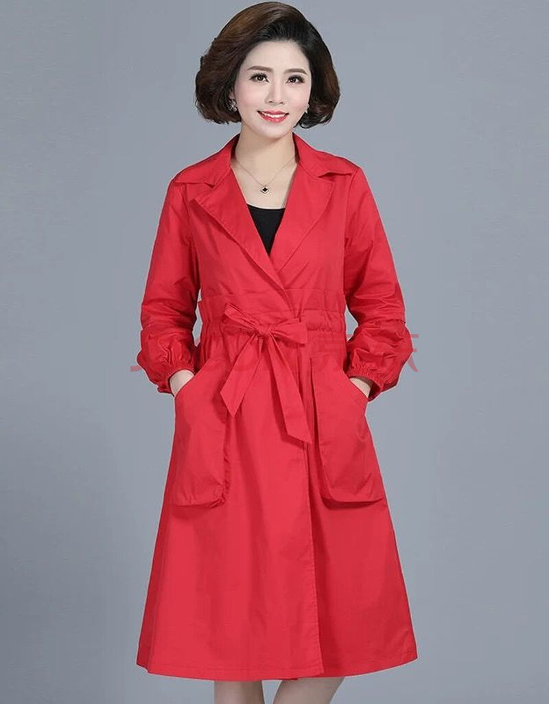 风衣女春秋百搭长款新款外套上衣 大红色(有里布) 4xl 160-180斤