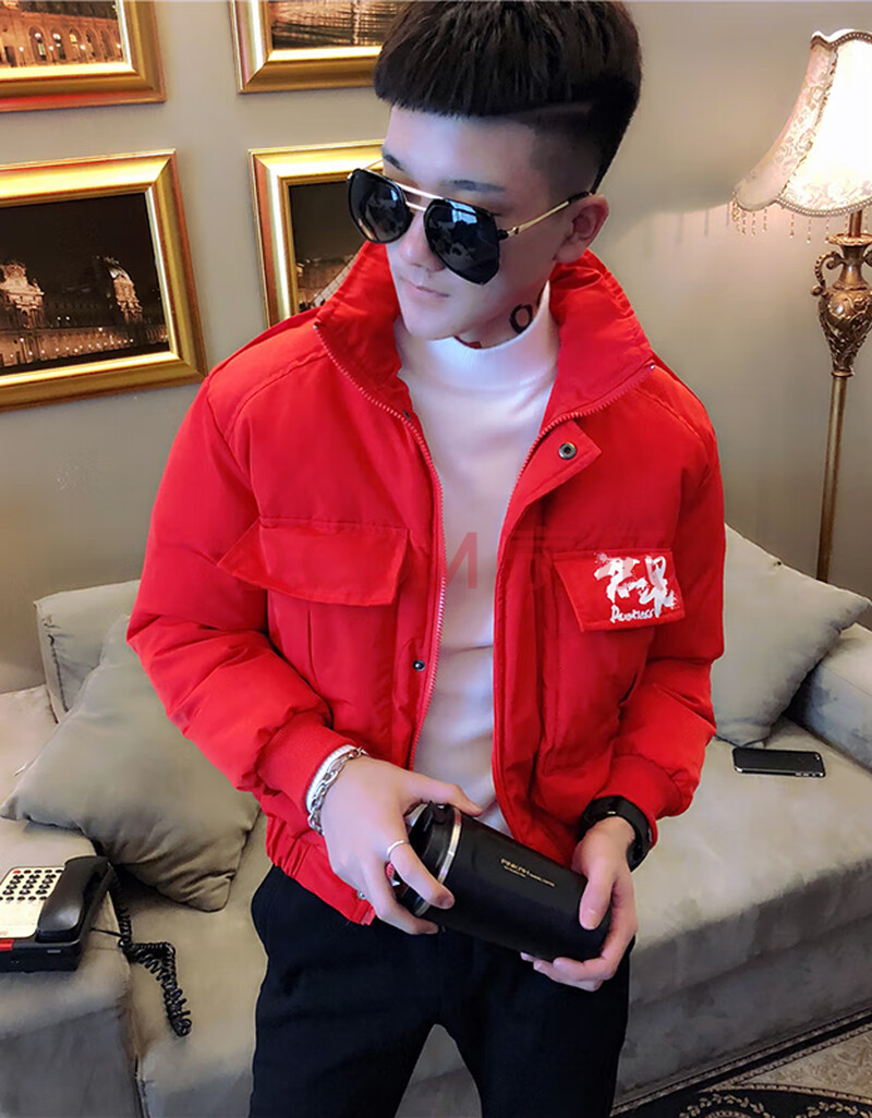 盛系 社会人红人棉衣男冬季棉袄精神小伙韩版潮流帅气棉服 红色 s