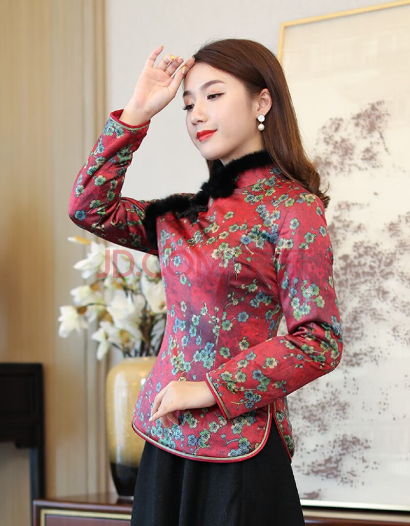 如意风冬季女唐装中式上衣长袖短款棉服中式旗袍棉衣外套加厚保暖