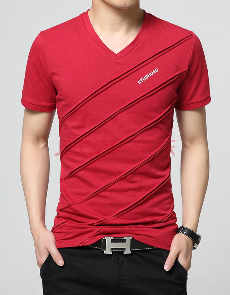 青年薄款纯棉半袖休闲t恤衫男修身款小袖衫 s601红色 m【适合95-120斤