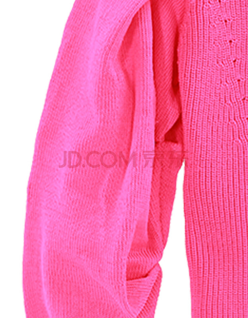 春季新品纯色v领复古绞花灯笼袖针织衫ma181swt312 摩安珂 荧光桃红色