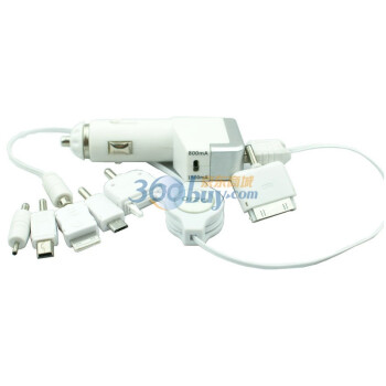 奥舒尔 800MA/1500MA可调节枪形车载充电器 六合一伸缩线 EC14