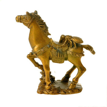 臻佳 开光4寸马上赢黄铜摆件 适合炒股打牌