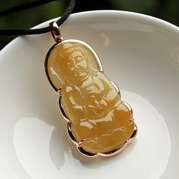 楼上楼 御翡翠 冰糯种18k金镶嵌观世音菩萨挂件 11054896