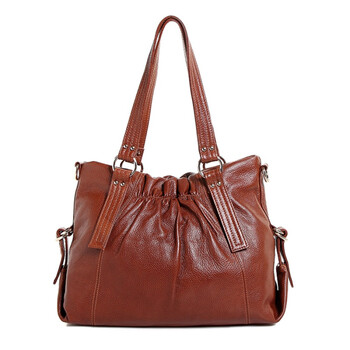 loveba 头层牛皮单肩斜挎包 褶皱收口时尚休闲女包