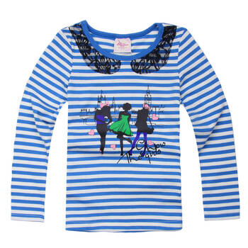 momoco玛米玛卡女童长袖条纹t恤21133011 蓝色 130cm