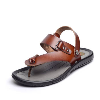 蜘蛛王男凉鞋 夏季真皮人字拖凉鞋休闲软底断码清仓172l 911022 棕色