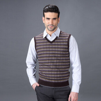 百衣百顺 男装毛衫 澳洲进口羊毛时尚彩条v领针织背心 hdwd3h017 咖啡