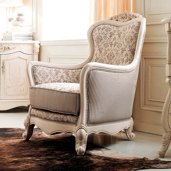四海家具 卡芬达 高端欧式沙发椅 白色实木沙发椅 单人沙发椅 田园