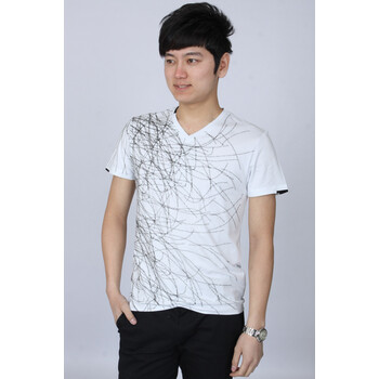 三利正品 13夏新 男士v领短袖t恤 丝光棉 夏款个性t恤男ia32341 白色