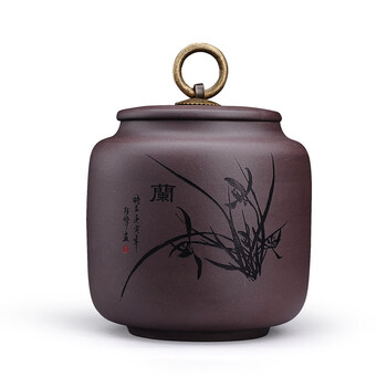 
                                                                                宏中紫砂茶叶罐大号手工存茶醒茶密封罐普洱罐茶叶缸茶盒茶叶盒茶具礼盒套装梅兰竹菊 紫泥                