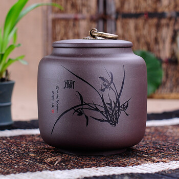 
                                                                                宏中紫砂茶叶罐大号手工存茶醒茶密封罐普洱罐茶叶缸茶盒茶叶盒茶具礼盒套装梅兰竹菊 紫泥                
