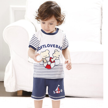 softlove2013初夏男宝宝婴儿全棉短袖t恤加短裤套装ac2