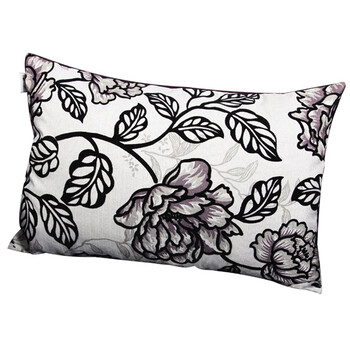 艾薇 床品家纺 外贸植绒提花加厚家饰午安靠枕国色牡丹黑40X60CM