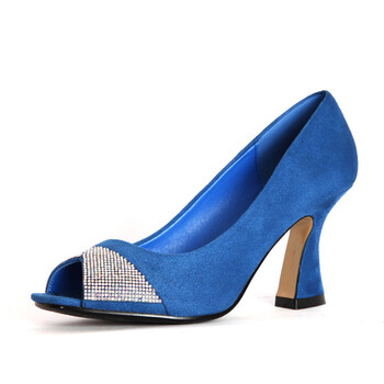 单鞋鱼嘴鞋新女款水钻绒面高根鱼嘴低帮婚鞋单鞋女鞋凉鞋138009 蓝色
