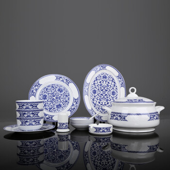 金钰博 景德镇骨瓷餐具 56头青花瓷 碗碟盘餐具套装 56头富贵有余