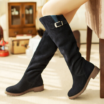 如熙2013秋冬新品欧美时尚骑士靴真皮女靴长靴皮带扣靴子130132 兰色