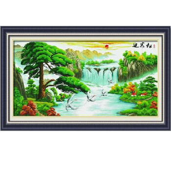 百分百精准印花十字绣 mf021 迎客松4 尺寸168*84cm