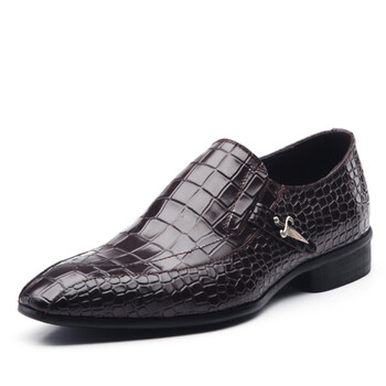 火枪手英伦商务正装漆皮鳄鱼纹流行男鞋潮流韩版尖头鞋860038 棕色 42