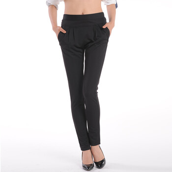 袖娣 春夏新款大码女装显瘦马裤垮裤修身休闲时尚小脚哈伦裤 黑色 m