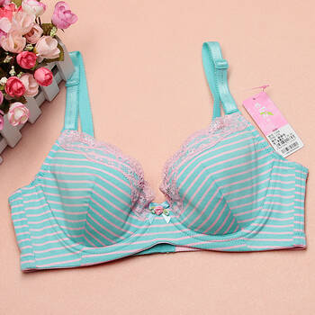 怡兰芬少女文胸软钢圈聚拢侧收副乳精致蕾丝薄款纯棉糖果色条纹健康