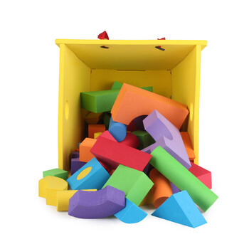 食品级认证儿童大号eva泡沫积木手提篮收纳50块彩色软体积木玩具 黄桶