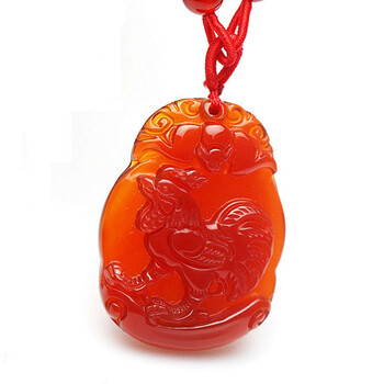 芳菲 开光属龙六合开运吉祥物 红色酉鸡送福吊坠护身符男女 红色吊坠
