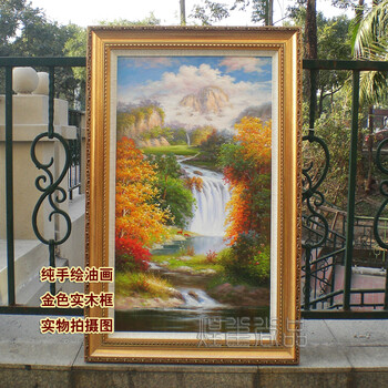 
                                        煌巢尚品风景油画玄关过道竖装饰画手绘古典山水景壁画欧式客厅风水财源广进挂画家居软装饰品 财源广进A 订制带框长90x高150cm                