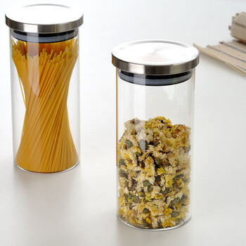 
                                        左茗右器 茶叶罐耐热玻璃存茶罐 透明食物储物罐 花茶叶盒奶粉食品密封罐防潮保鲜盒干果瓶子 不锈钢盖中号800ML                