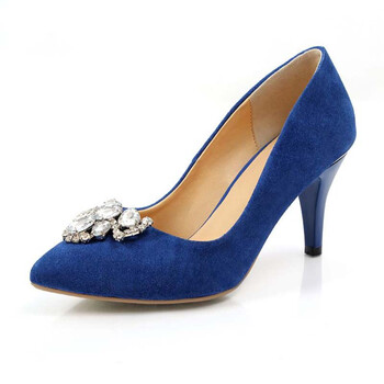 千帆叶2014春秋新款单鞋时尚水钻装饰金属细高跟性感女鞋lvrh2 宝蓝色