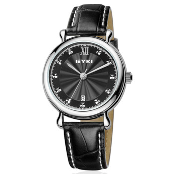 艾奇eyki复古休闲皮带手表情侣表 日历情侣手表eet8706m 银黑男款
