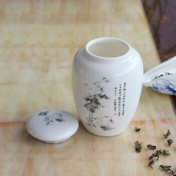 
                                        鼎艺茶叶罐陶瓷密封存茶罐茶叶醒茶罐 文竹 中号                