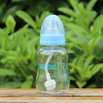 duck哒哒鸭 玻璃标准口径玻璃奶瓶新生儿带吸管奶瓶(1只装/蓝色120ml)