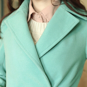 芸妃 毛呢外套女风衣式呢子大衣韩版2013秋冬新款修身夹棉呢大 淡湖绿