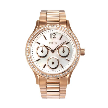 铁达时(titus)时尚系列钢带全精钢石英水钻防水女士腕表06-2252-003