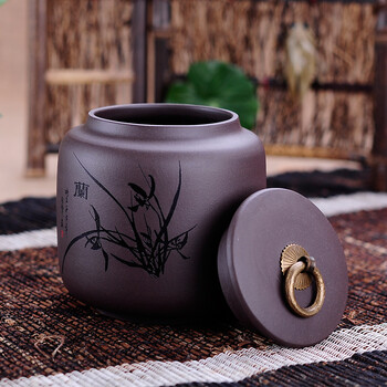 
                                                                                宏中紫砂茶叶罐大号手工存茶醒茶密封罐普洱罐茶叶缸茶盒茶叶盒茶具礼盒套装梅兰竹菊 紫泥                