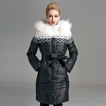 clasna(科拉思纳)2013新品 超大气白貉毛 加厚中长款羽绒服 女 701超
