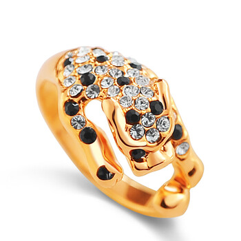 同款豹纹水晶戒指 韩版 潮人 女 食指 玫瑰金饰品 白金色15号周长55mm