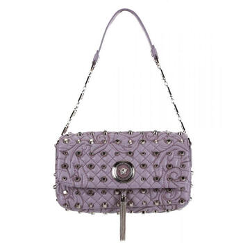 versace 范思哲 vanitas藕紫色羊皮车线花纹女士单肩包
