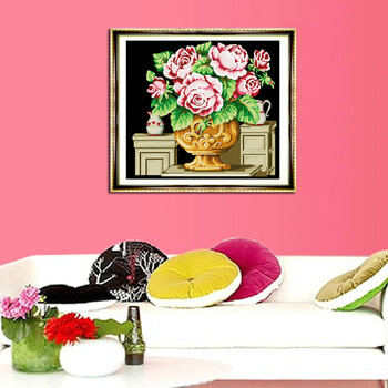 溢彩花语埃及棉黑布画格十字绣430721挂书房 客厅 卧室 花草挂画金杯